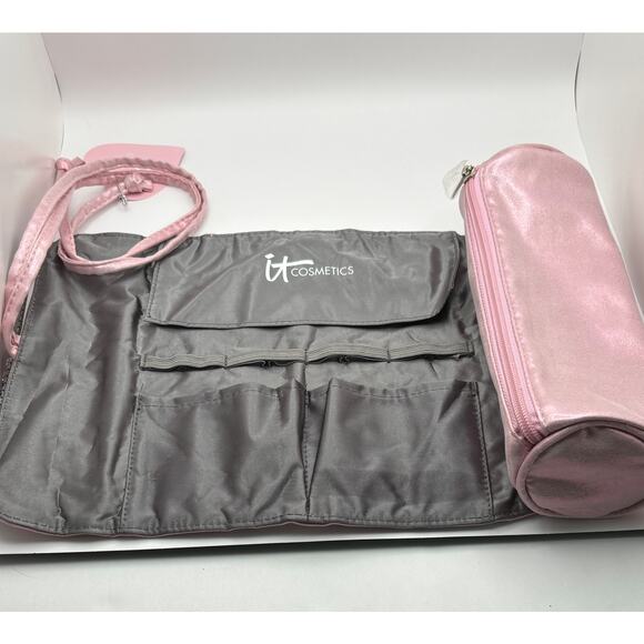 IT Cosmetics Roll-up Makeup Storage Travel Bag Zip Pouch Iridescent Pink - Picture 2 of 11